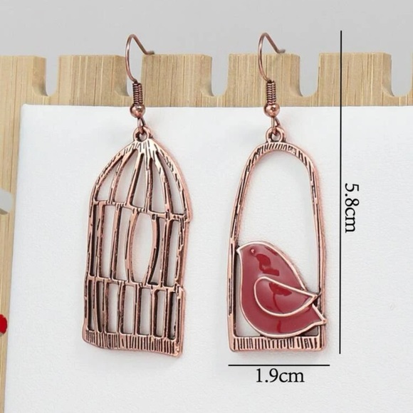 Bird & Cage Decor Mismatched Drop Earrings - Picture 3 of 4